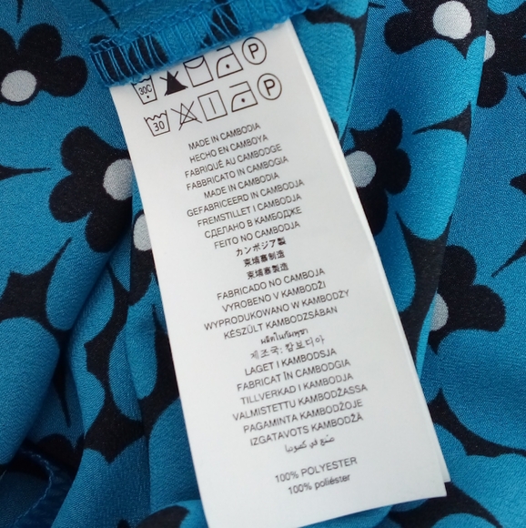 MICHAEL Michael Kors Blue Black Floral Metal Purse Zipper Charm Blouse Work M - Picture 10 of 11